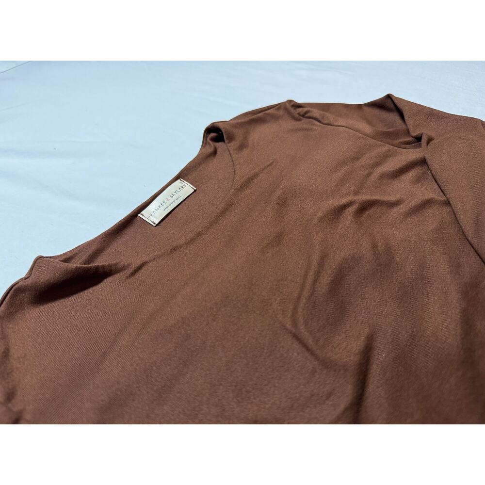 Frankee & Skylarr Brown Stretch Long Sleeve Fitted Top Small Scoop Neck - Picture 2 of 6